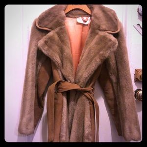 1970s vintage tie waist faux fur coat